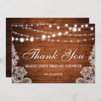 Rustic Bridal Shower Wood Lights Lace Thank You