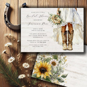 Rustic Bride in Wedding Dress and Cowgirl Boots Invitation