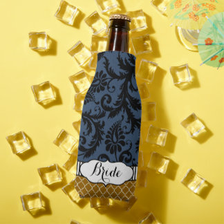 Rustic Bride's Vintage Style Damask Pattern Bottle Cooler