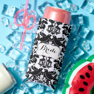 Rustic Bride's Vintage Style Damask Pattern Seltzer Can Cooler