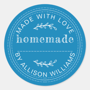 Rustic Bright Blue Homemade Baked Goods Classic Round Sticker