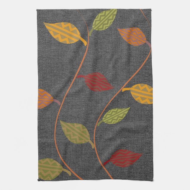 Rustic Bright Deep Fall Leaves Pattern Tea Towel (Vertical)