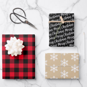 Rustic Bright Red Buffalo Plaid Merry Christmas Wrapping Paper Sheet