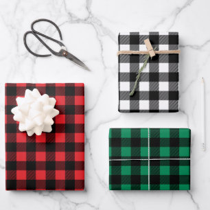 Rustic Bright Red Green Buffalo Plaid Christmas Wrapping Paper Sheet