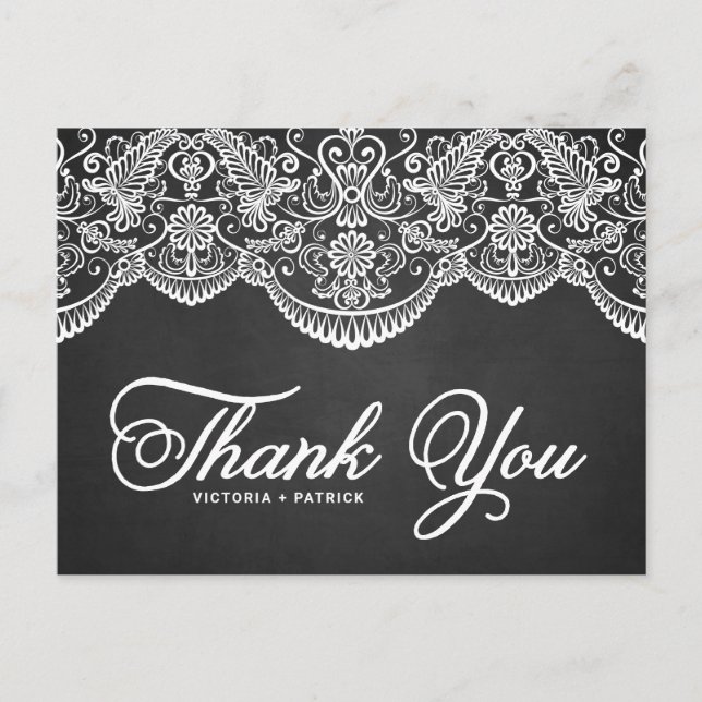 Rustic Brocade Lace Wedding Thank You Postcard (Front)