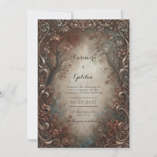 Rustic Bronze Filigree Autumn Forest Wedding Invitation