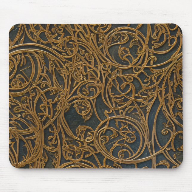 Rustic Bronze Floral Ornate Damask Mouse Mat (Front)