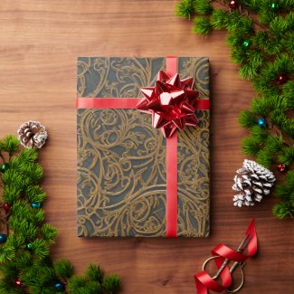 Rustic Bronze Floral Ornate Damask Wrapping Paper