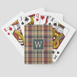 Rustic Brown and Cream Plaid Monogram Playing Cards