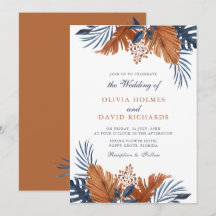 Rustic Brown and Midnight Blue Leaves Wedding