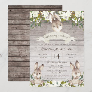 Rustic Brown and White Bunny Rabbit Baby Shower Invitation