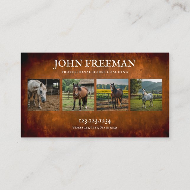 Rustic Brown and White Horses Photos Equine Business Card (Front)