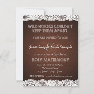 Rustic Brown and White Lace Country Wedding Invitation