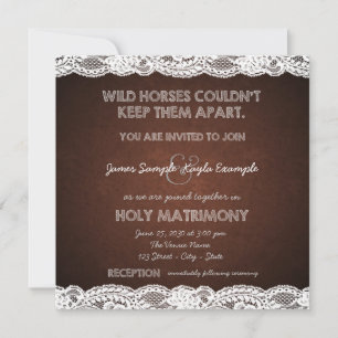 Rustic Brown and White Lace Country Wedding Invitation