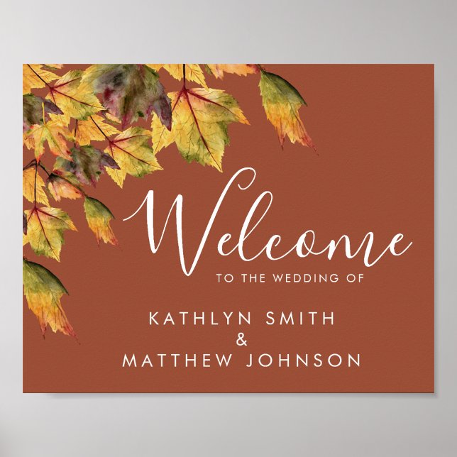 Rustic Brown Autumn Foliage Fall Wedding Welcome Poster (Creator Uploaded)