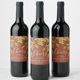 Rustic Brown Autumn Foliage Fall Wedding  Wine Label
