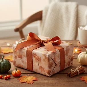 Rustic Brown Autumn Leaves Thanksgiving Wrapping Paper Sheet