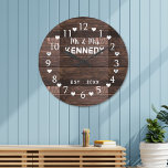 Rustic Brown Barn Wood Wedding Large Clock<br><div class="desc">Wedding clocks with a brown barn wood texture background. Personalize the wood pallet clocks with last name of the new couple for an unique weddiing anniversary gift.</div>