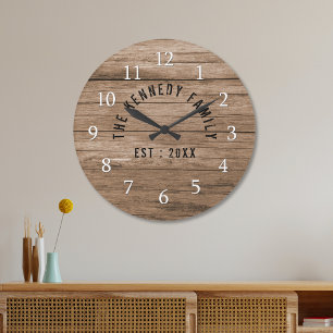 Rustic Brown Barnwood Farmhouse Family Large Clock