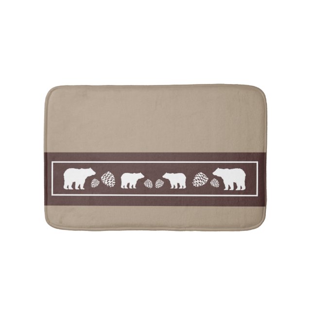 Rustic brown bear pinecone memory foam bath mat (Front)