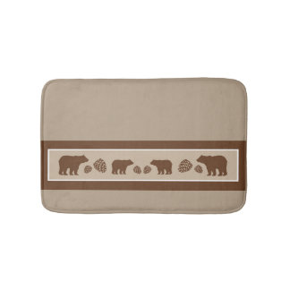 Rustic brown bear pinecone memory foam bath mat