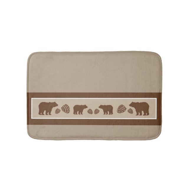 Rustic brown bear pinecone memory foam bath mat (Front)