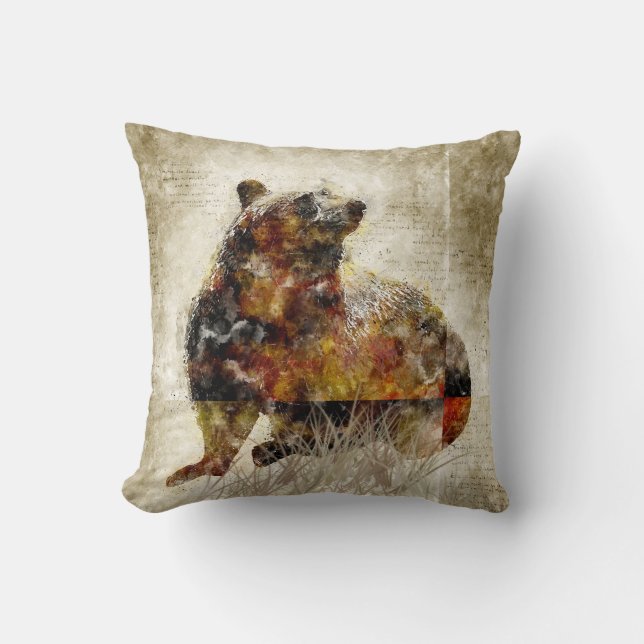 Rustic Brown Bear Vintage Design Cushion (Front)