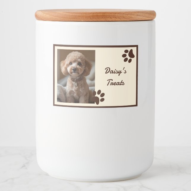 Rustic Brown Beige Photo Paws Dog Treats Food Label (Front)