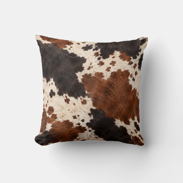 Rustic Brown Black Cowhide Western Throw Pillow (Front)