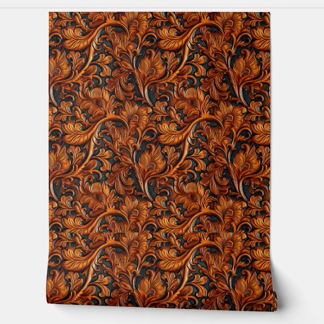 Rustic Brown black tooled leather  Wallpaper (Unrolling)