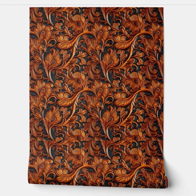Rustic Brown black tooled leather  Wallpaper (Unrolling)
