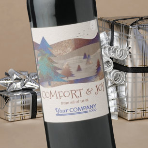 Rustic Brown, Blue, Teal Forest Food, Wine Label
