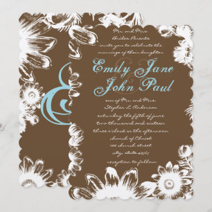 Rustic Brown Blue Vintage Flower Wedding Invitation