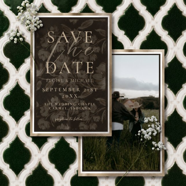 Rustic Brown Botanical Pattern Photo Wedding Save The Date (Rustic Brown Botanical Pattern Photo Wedding Save The Date)