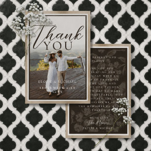 Rustic Brown Botanical Pattern Photo Wedding Thank You Card