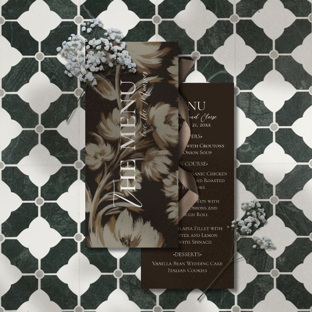 Rustic Brown Botanical Pattern Wedding Menu (Elevate your reception table with this Rustic Brown Botanical Pattern Wedding Menu!)