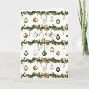 Rustic Brown Bows Cream Green Christmas Card