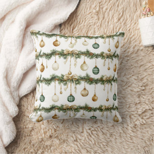Rustic Brown Bows Cream Green Christmas   Cushion