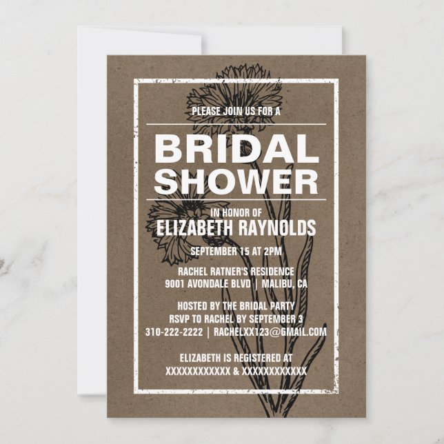 Rustic Brown Bridal Shower Invitations (Front)