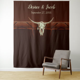 Rustic Brown Bull Skull Country Western Wedding Tapestry