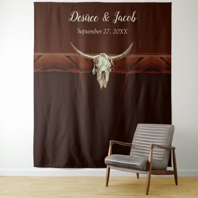 Rustic Brown Bull Skull Country Western Wedding Tapestry (In Situ)