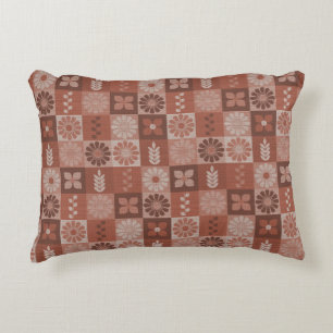 Rustic Brown Burlap Flowers Leaves Accent Pillow