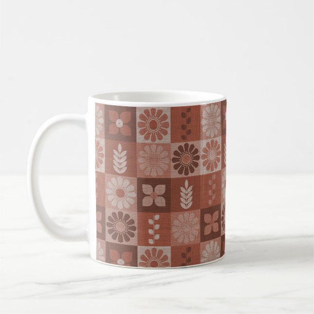 Rustic Brown Burlap Flowers Leaves Coffee Mug (Left)