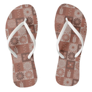 Rustic Brown Burlap Flowers Leaves Flip Flops