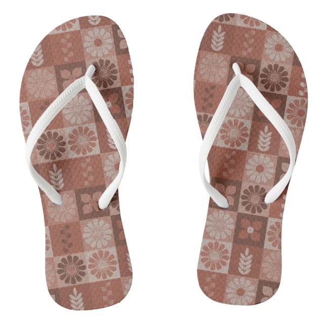 Rustic Brown Burlap Flowers Leaves  Flip Flops (Footbed)