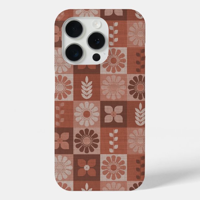 Rustic Brown Burlap Flowers Leaves Pattern Case-Mate iPhone Case (Back)