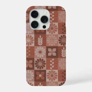 Rustic Brown Burlap Flowers Leaves Pattern iPhone 15 Pro Case