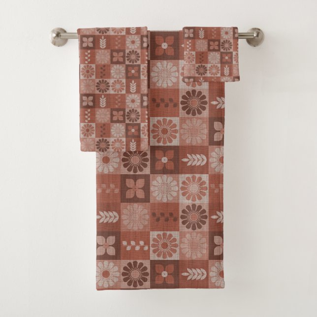 Rustic Brown Burlap Flowers Leaves Towel Set (Insitu)