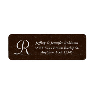 Rustic Brown Burlap Name and Address Monogram