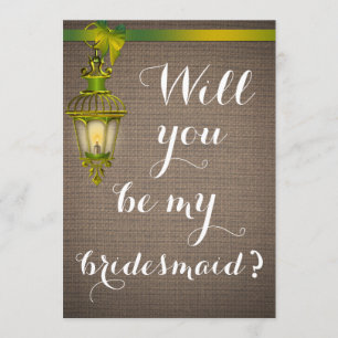 Rustic Brown Burlap Pattern Lantern Bridesmaid Invitation